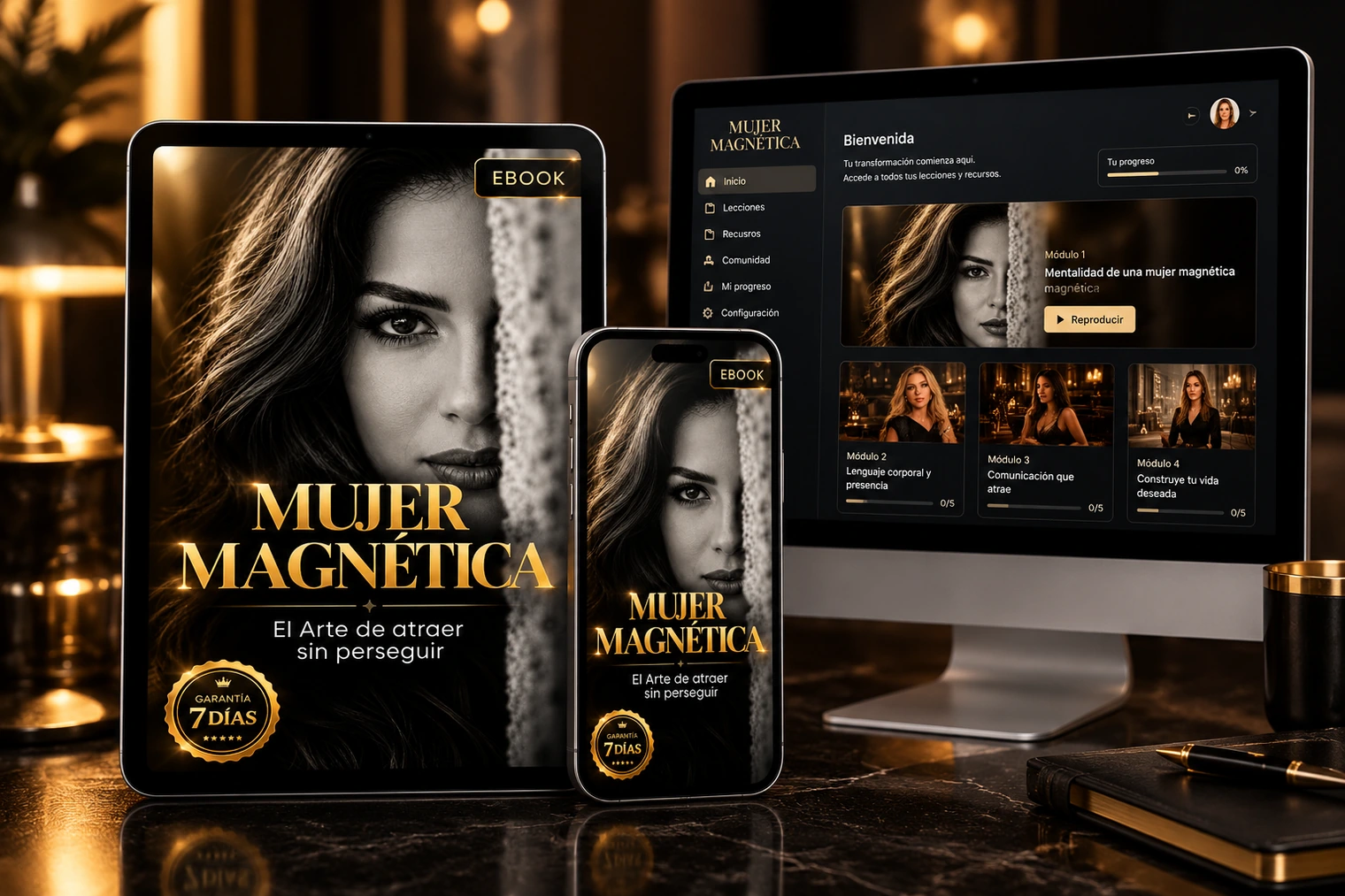 Mujer Magnética en celular, tablet y computadora